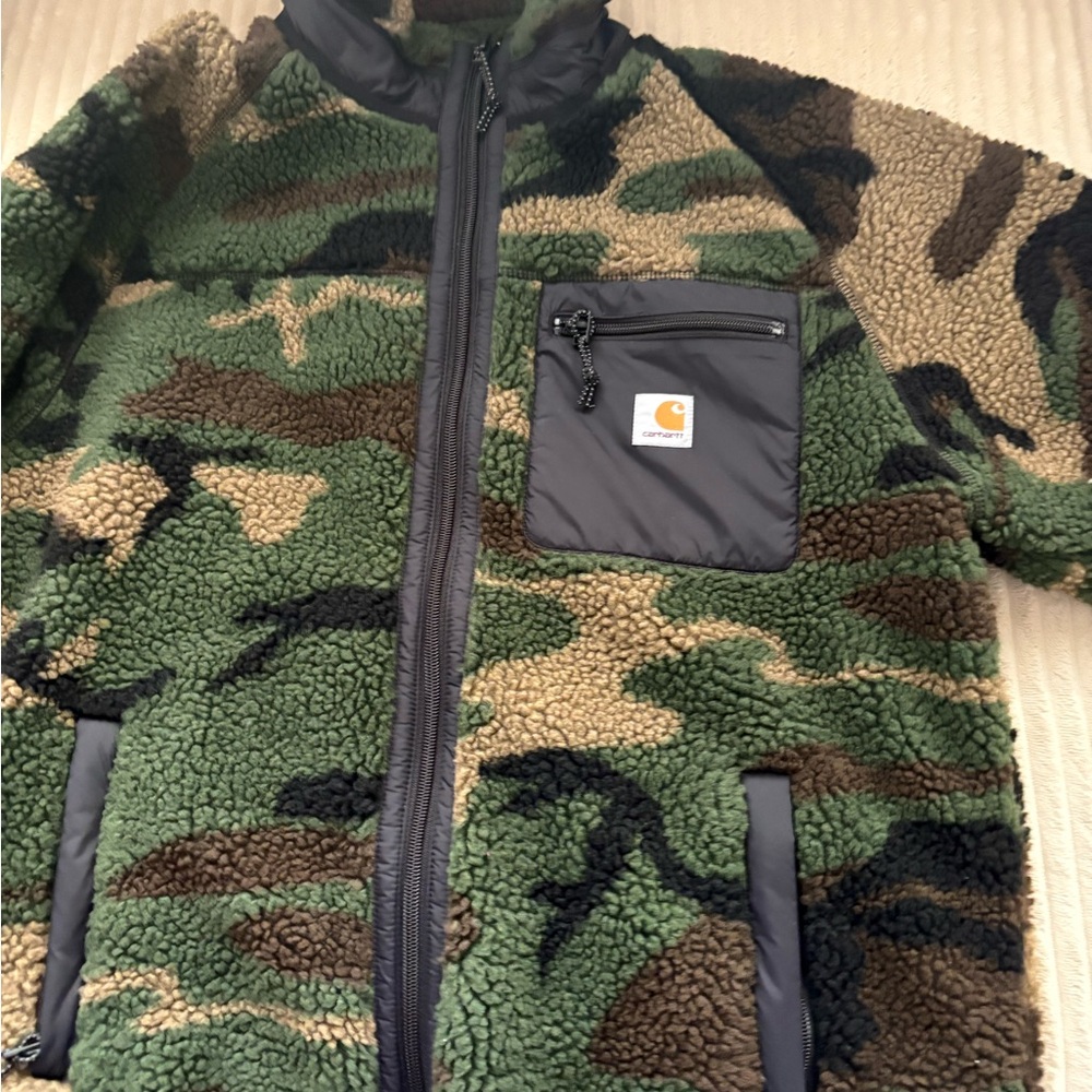 Carhartt Mens Green Camo Sherpa Puffer Jacket